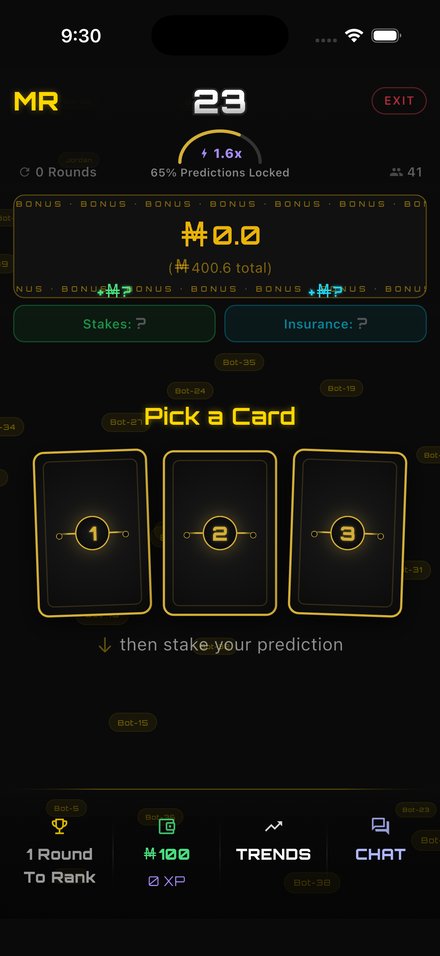 The live market in the Minority Rules app